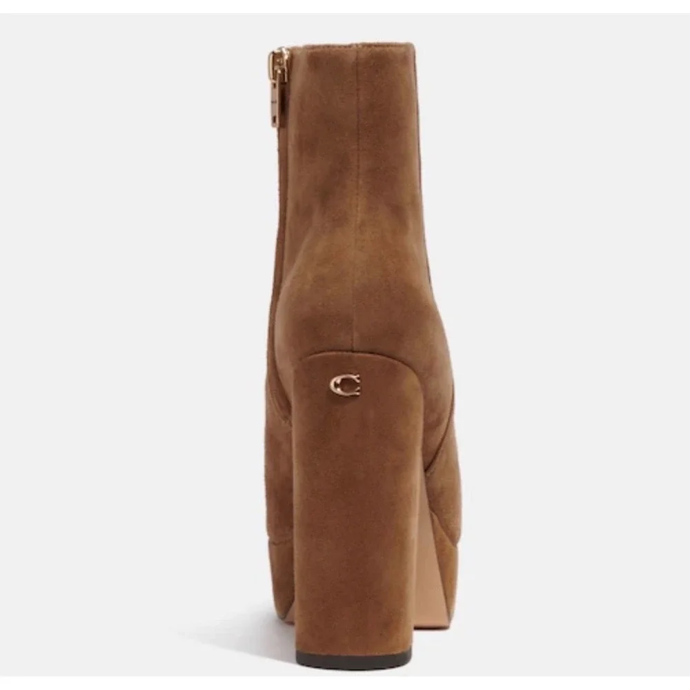 New! Coach Suede Platform Block Heel‎ Ankle Booties Iona Tan – Size 9